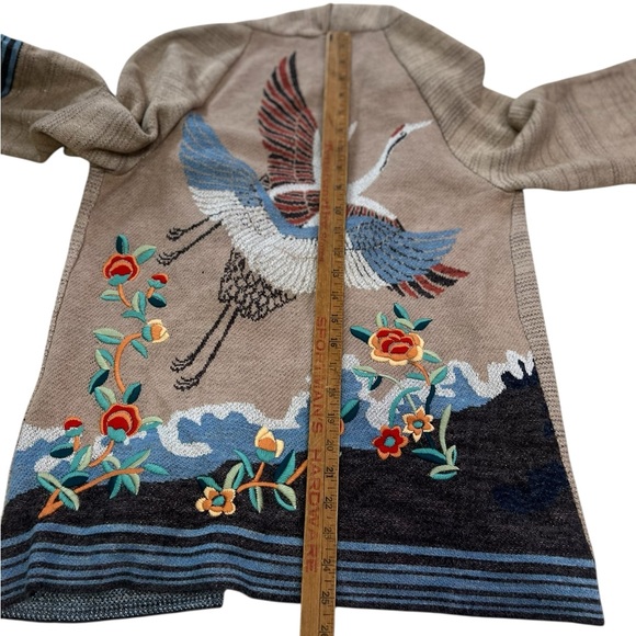 Anthropologie HWR Rare Embroidered Crane Wool Blend Kimono Cardigan XS - Picture 10 of 11